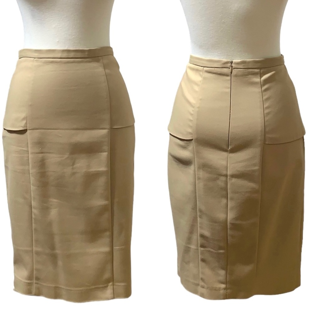 Zara Khaki High Waisted Stretchy Pencil Cut Skirt With Details On Hips Small